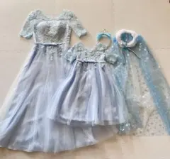 親子リンクコーデ　ドレス2着セット　ハンドメイド　ワンピース　アナ雪　ブルー