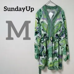 SundayUp 【M】花柄 ワンピース Vネック ミニ丈 レトロ スワール柄