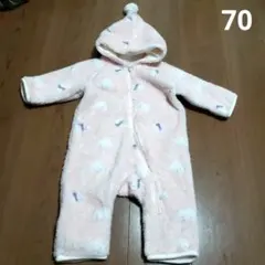 ピンク色 フリースロンパース 70cm