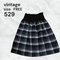 Vintage チェック柄 フレアスカート ブラック系 FREE 膝丈古着のサムネイル