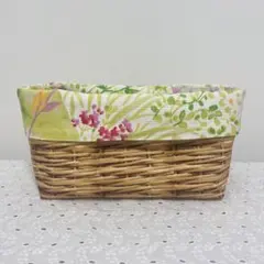 ハンドメイド　リバーシブル布バスケット　ボタニカル　植物柄