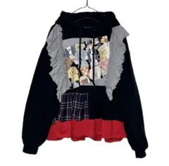 No.1139『古着リメイクフリルパーカー、チュニック、犬』