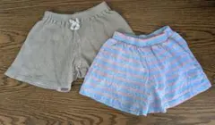 ショートパンツ 2枚セット ベージュワッフル ピンクブルーボーダー花柄 110