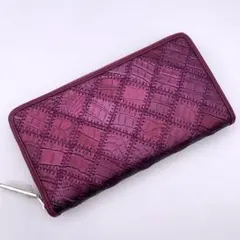 紫　クロコダイル財布・ワニ革・風水・長財布・ラウンド型・クロコダイル