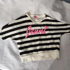 Jenni 黒白ストライプ トレーナー生地ドルマンスリーブ半袖