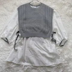 【美品】ブルーレーベル・クレストブリッジ ニットベストコンビブラウス 38