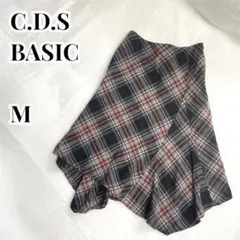 C.D.S BASIC チェック柄アシンメトリーフレアスカート　ウール　日本製