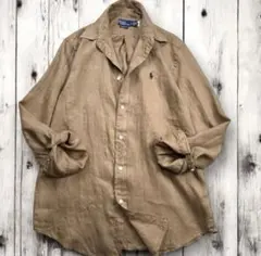 美品✨現行【ポロラルフローレン 】リネン　シャツ 長袖　ブラウン　刺繍