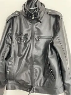 黒い合成皮革ジャケット　サイズLL ライダースのサムネイル