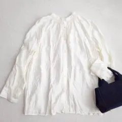 ジェナエスパスメルヴェイユ◇ノーカラーブラウス バックギャザー シアーシャツ F