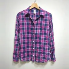 ★日本製 HELIOPOLE シワ加工 ストレッチ チェック シャツ ブラウスのサムネイル