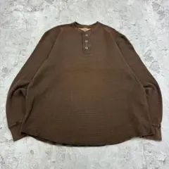 Eddie Bauer ヘンリーネック サーマル ワッフル L ブラウン 古着