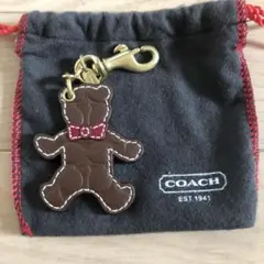 【レア❤︎】コーチ ベア くまチャーム シグネチャー型押し 蝶ネクタイ キーリング