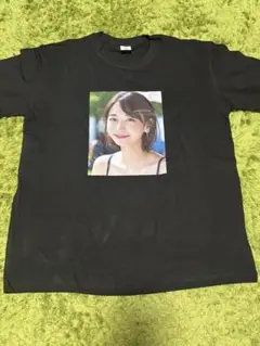 おもしろＴシャツ　美女顔プリント XL 黒