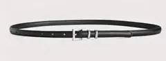 細身 レザー ベルト 黒 シルバーバックル レディース シンプル