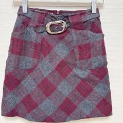 ANGELA FASHION チェック柄スカパンミニスカート風キュロットボルドー