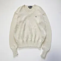 90s ポロバイラルフローレン Vネックコットンニットセーター アイボリー Ｓのサムネイル
