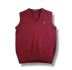 Ralph Lauren　Vネック　ニットベスト　サイズS相当　赤のサムネイル