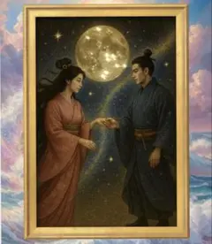 縁結びと家族円満を招く織姫と彦星　幸福のグラフィック　開運額縁付き