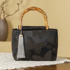 美品　利休バッグ　丸帯　帯地　正絹　和装バック　小物　鶴　金　アンティーク 美品 利休バッグ 丸帯 帯地 正絹 和装バック 小物 鶴 金