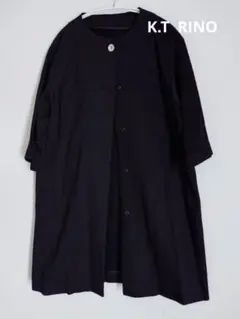 美品　K.T RINO リネン混　黒 　七分袖　ノーカラーコート