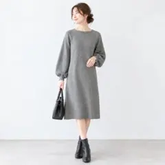 NATURAL BEAUTY BASICニットワンピース グレー 長袖