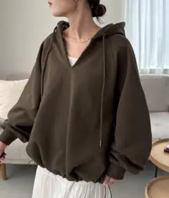 ディスコート☆ユニセックス】ワンポイント刺繍スウェットドロストフーディ