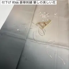 付下げ 裄66 豪華刺繍 暈しの美しい花 縦縞の地模様 正絹 AK-8623