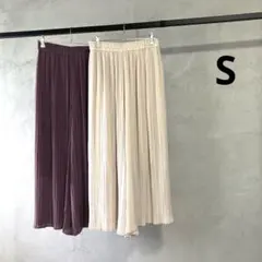 ユニクロ シフォンプリーツスカートパンツ ベージュ パープル S 2点セット