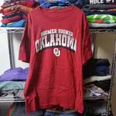 90s ヴィンテージLオクラホマ赤レッドtシャツUSA直輸入メンズ古着ユニセ