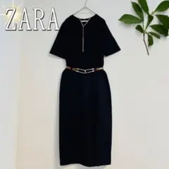 ZARAスリットロングワンピース（M）黒　美シルエットTシャツワンピース