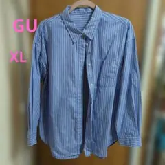 GU 青と白のストライプ 長袖シャツ