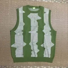 HUF オリーブグリーン ストライプ ニットベストMサイズ(L)