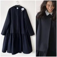 大きいサイズ＊組曲 ストレッチ 裾フレア ノーカラーコート＊２３区ICB組曲