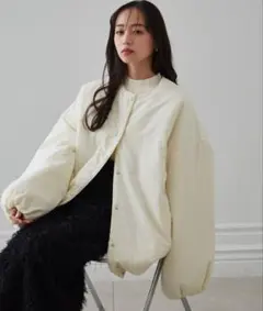 【RANAN】ノーカラーオーバーサイズ中綿ブルゾン