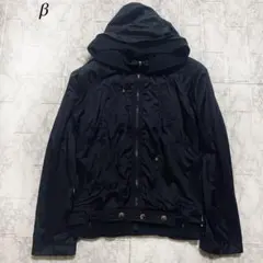 美品　β ベータ　パーカー　コムサ　ナイロン　フード　ブラック　黒　ジップアップ