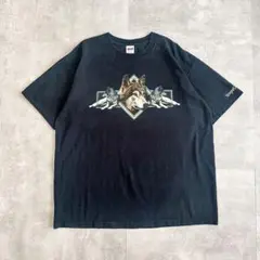 00s 狼 オオカミ アニマル プリント 袖プリ 半袖 Tシャツ tee