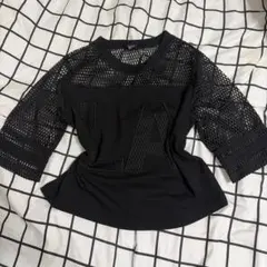 FOREVER 21 メッシュ 半袖カットソー ブラック Mのサムネイル