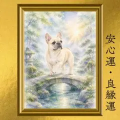フレンチブルドッグ 家庭運・良縁運・前進運上昇 開運アート 水彩画 額縁なし