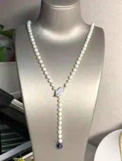 A3080 真珠　ロング　ネックレス 　貝パール　冠婚葬祭プレゼントラリエット