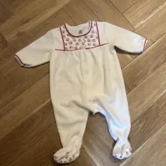 【ほぼ未使用】プチバトー/60cm/ホワイト花柄刺繍ロンパース/カバーオール/冬