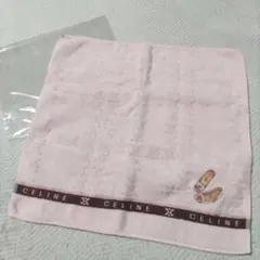 【CELINE セリーヌ】 タオルハンカチ ロゴ ピンク 刺繍