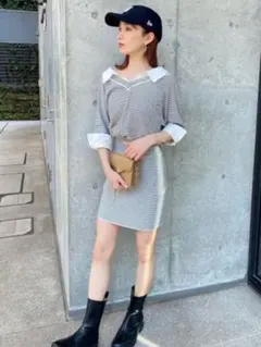 SNIDEL オフショルシャツコンビニットワンピース