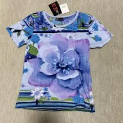 花柄 半袖Tシャツ 紫系 サイズ76-94cm