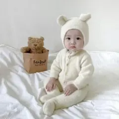 （美品）くま　ロンパース 着ぐるみ　ホワイト　80サイズ