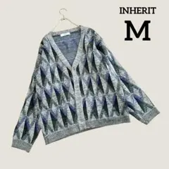 INHERIT インヘリット　総柄　1B ニット　カーディガン　ジャカード M