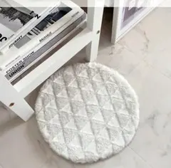 ホワイト ダイヤモンドパターン 円形ラグ チェアパッド 白 韓国部屋 インテリア