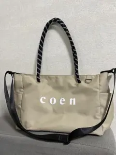 coen ロゴ ポリ キャンパス　トートバック　2way ショルダー　ベージュのサムネイル