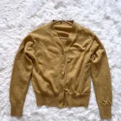 MUJI 無印良品洗えるウールミドルゲージ Vネックカーディガン【L】イエロー