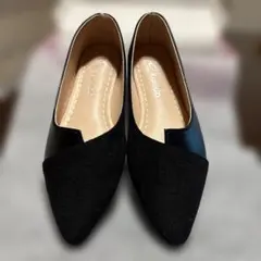 ポインテッド フラットシューズ パンプス ローヒール 黒 ブラック